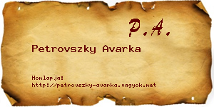 Petrovszky Avarka névjegykártya